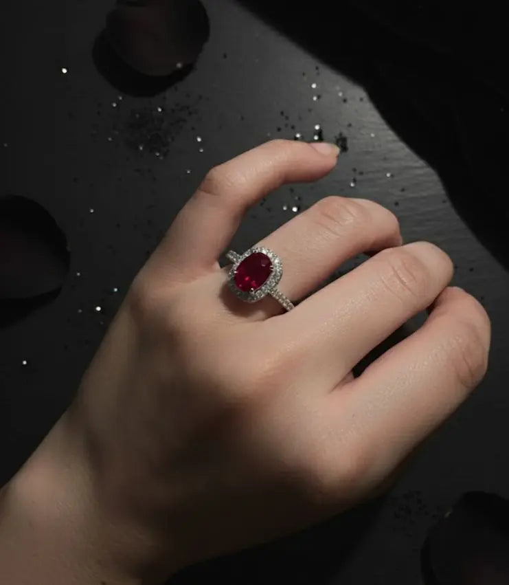 Red zirconia stone sterling silver ring size 13
