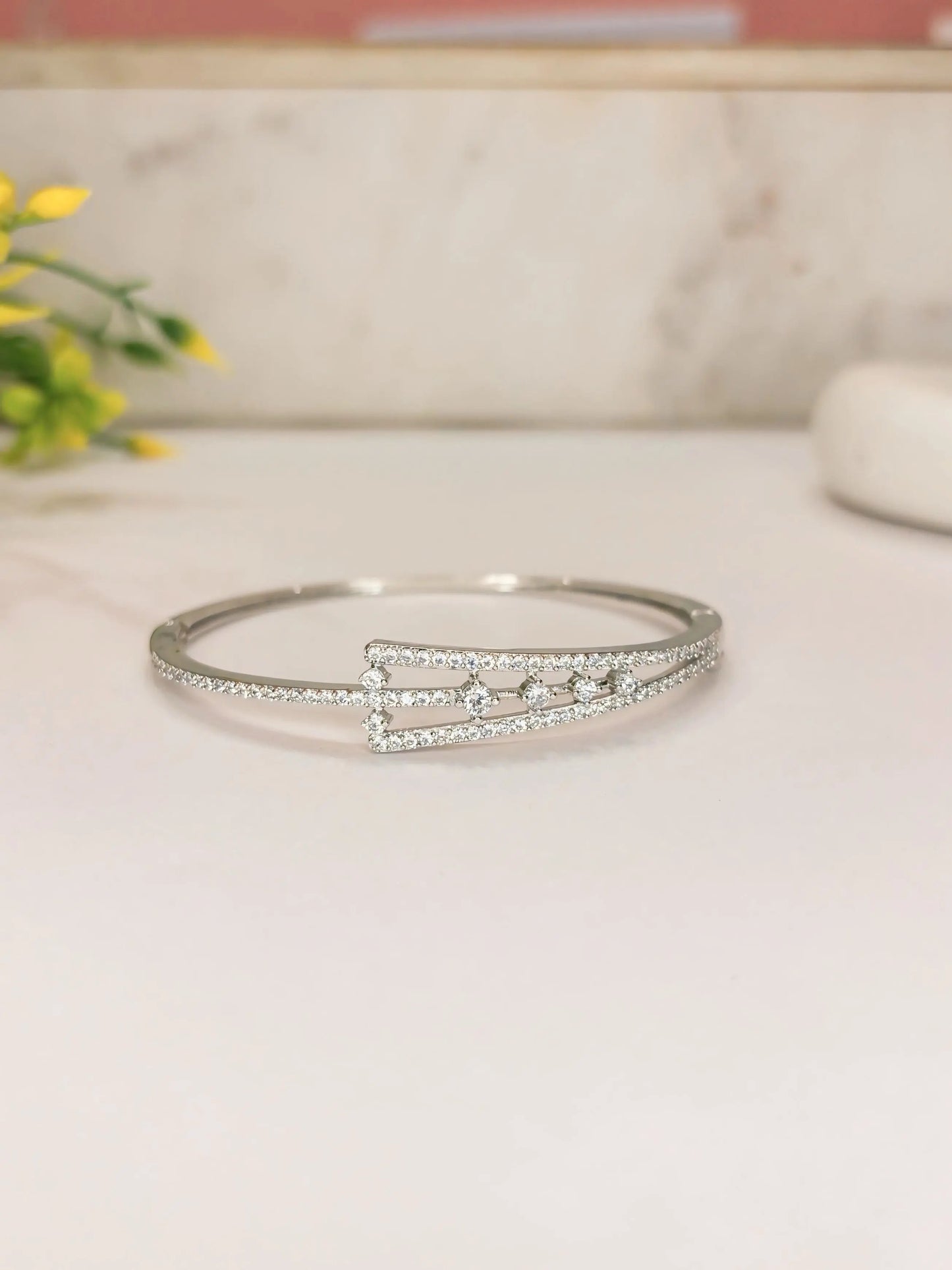 Silver Zirconia Triple line Bracelet